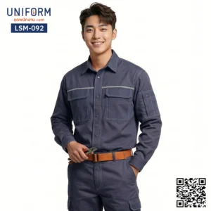 LSM-092 เสื้อช็อปช่างแขนยาว สีเทาเข้ม ยูนิฟอร์มบริษัท