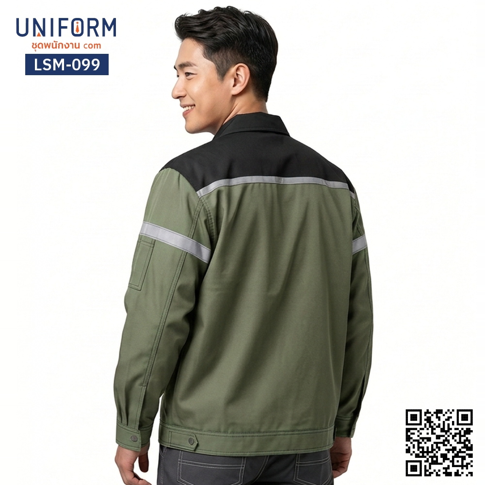 LSM-099 เสื้อช็อปช่างแขนยาว สีเขียวทูโทนปกดำ ยู⁠นิ⁠ฟ⁠อ⁠ร์⁠มบริษัท