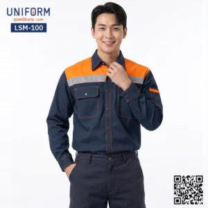 LSM-100 เสื้อช็อปช่างแขนยาว ทูโทน กรมท่าส้ม