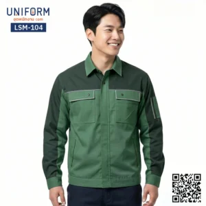 LSM-104 เสื้อช็อปช่างแขนยาว ทูโทน สีเขียวเข้มและเขียวตอง
