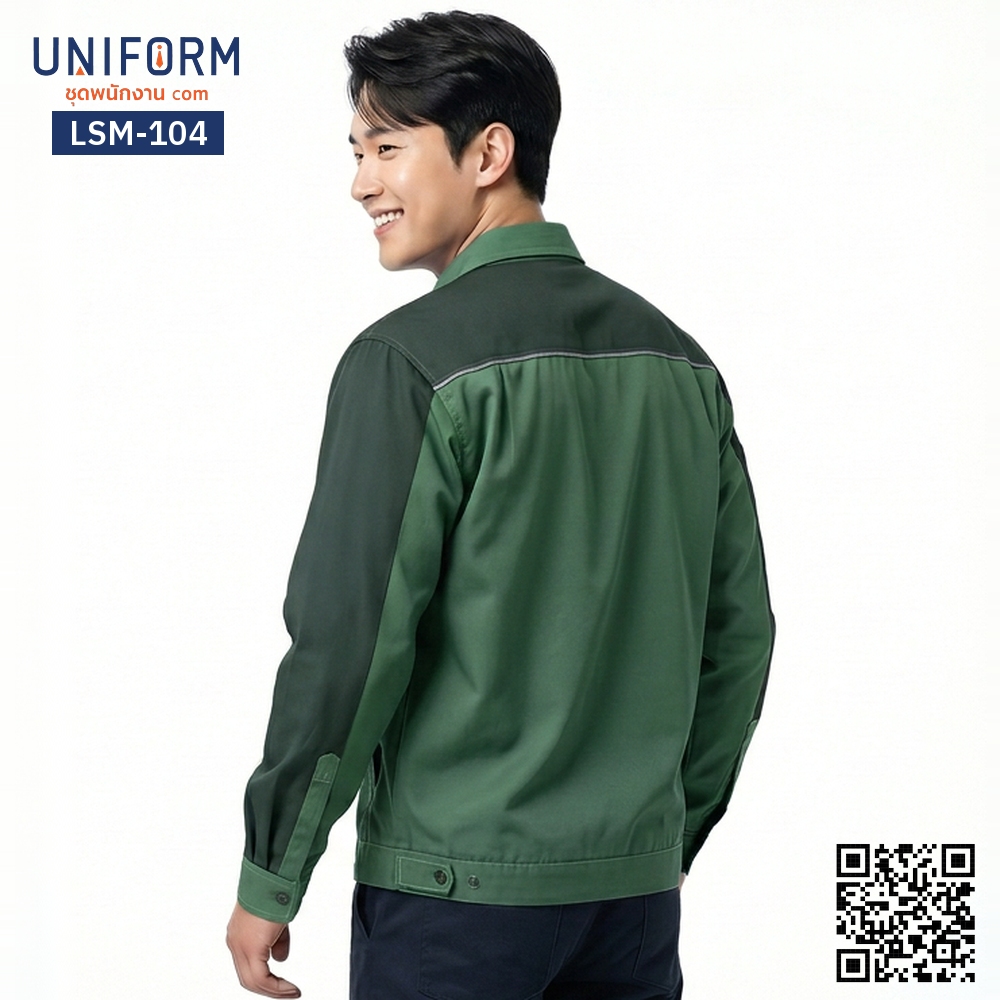 LSM-104 Two-Tone Long-Sleeve Technician Shirt, Dark Green and Light Green