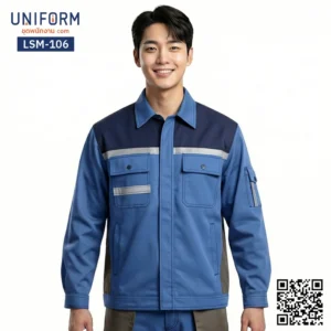 LSM-106 เสื้อช็อปช่างแขนยาว ทูโทนสีฟ้ากรมท่า