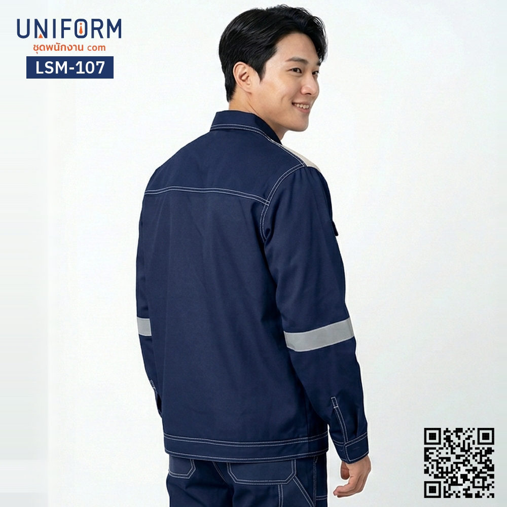 LSM-107 Premium Two-Tone Long-Sleeve Technician Shirt in Navy and Cream, Cool Design