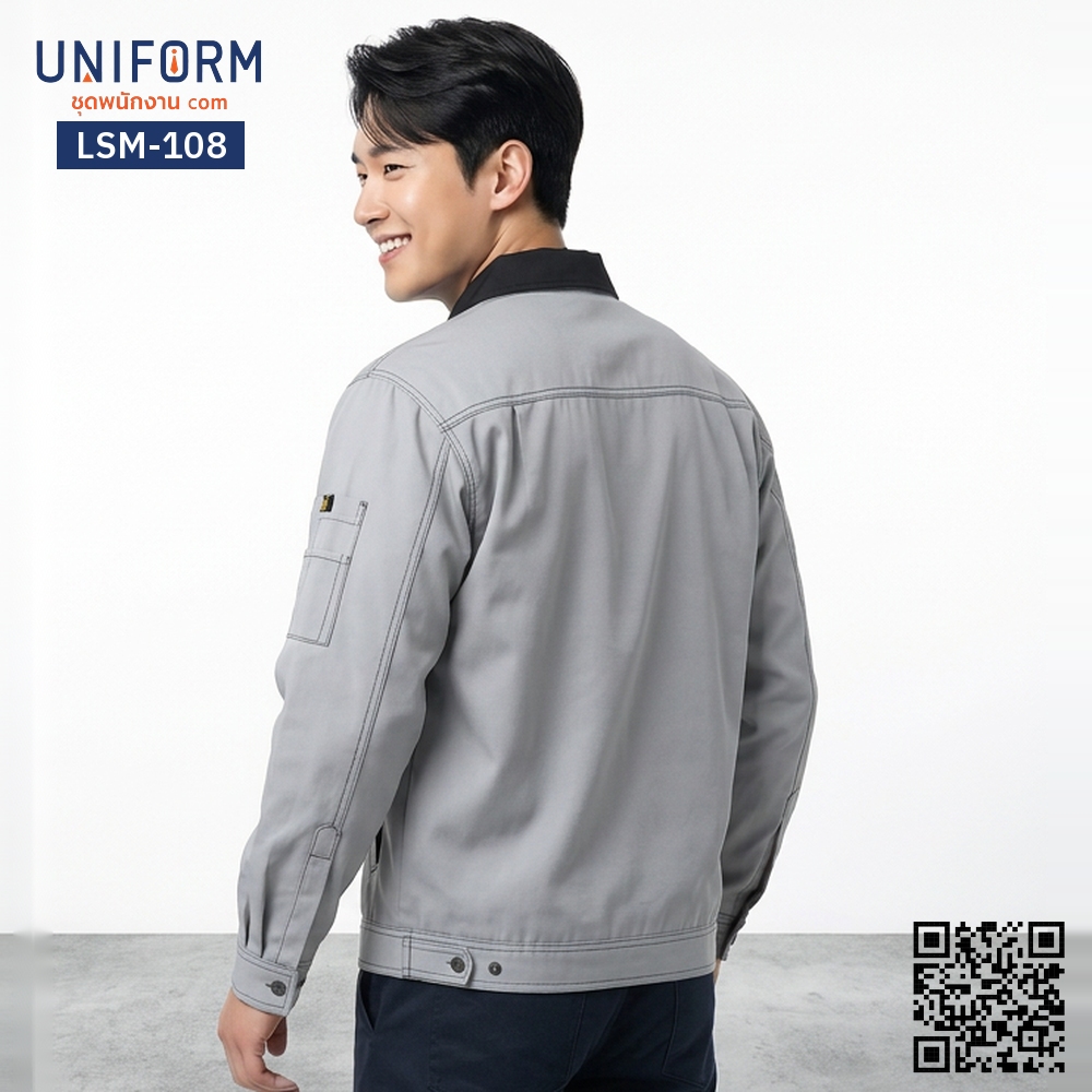 LSM-108 Professional Two-Tone Grey Long-Sleeve Technician Shirt with Black Collar