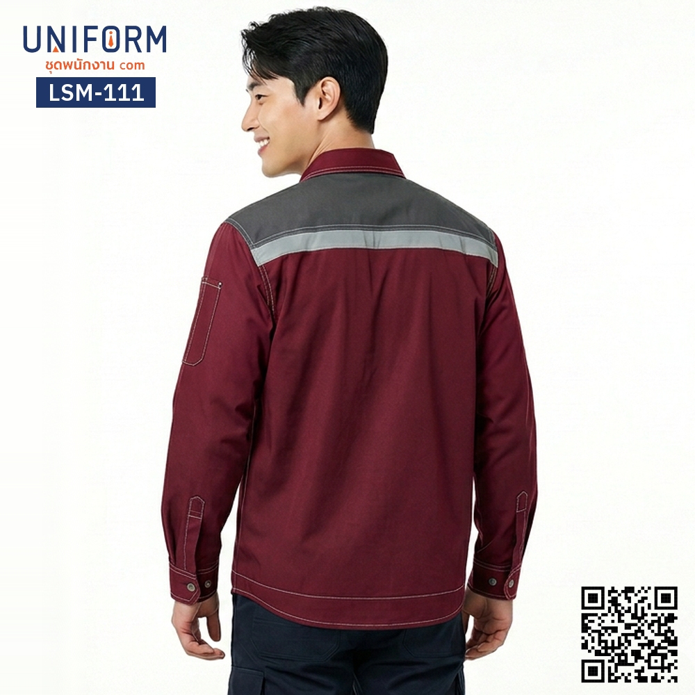 LSM-111 Professional Long-Sleeve Technician Shirt, Dark Red & Grey