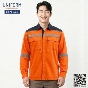 LSM-112 เสื้อช็อปช่างแขนยาว สีส้มสลับกรมท่า ทูโทน