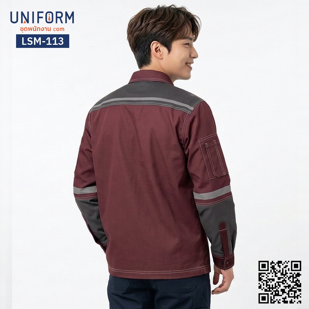 LSM-113 Long-Sleeve Technician Shirt, Dark Red and Gray Two-Tone