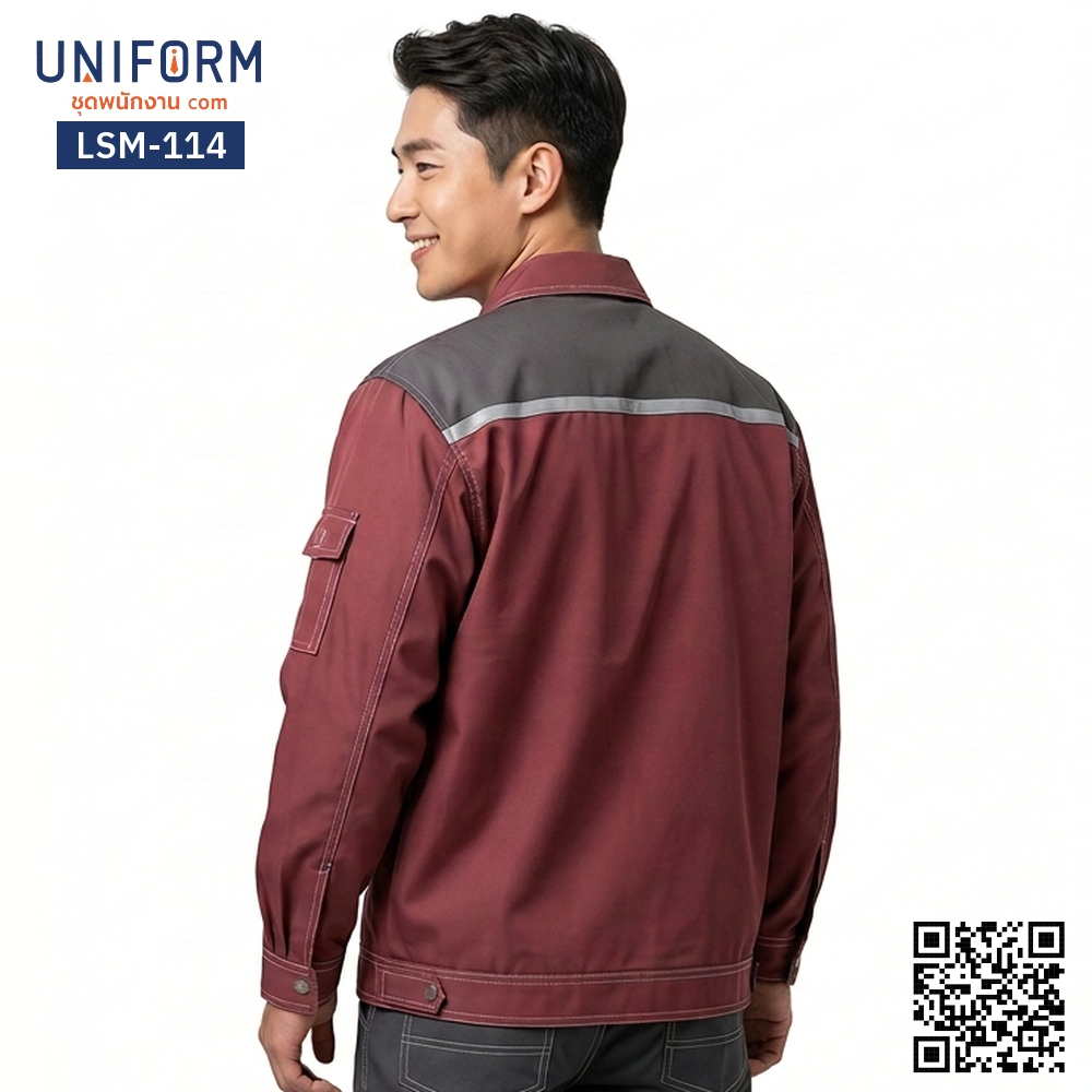 LSM-114 Long-sleeve mechanic shirt, two-tone maroon and gray