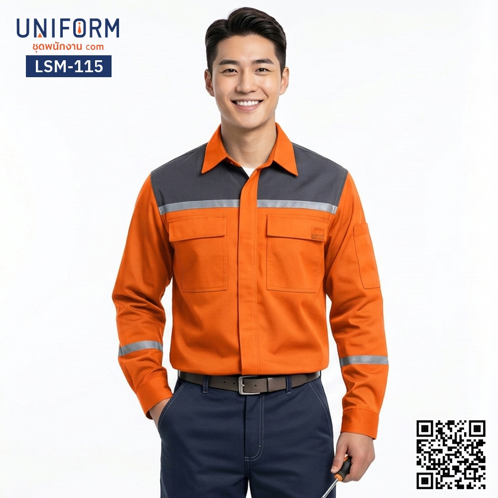 LSM-115 Long-Sleeve Two-Tone Orange-Grey Mechanic Work Shirt – Corporate Uniform Style