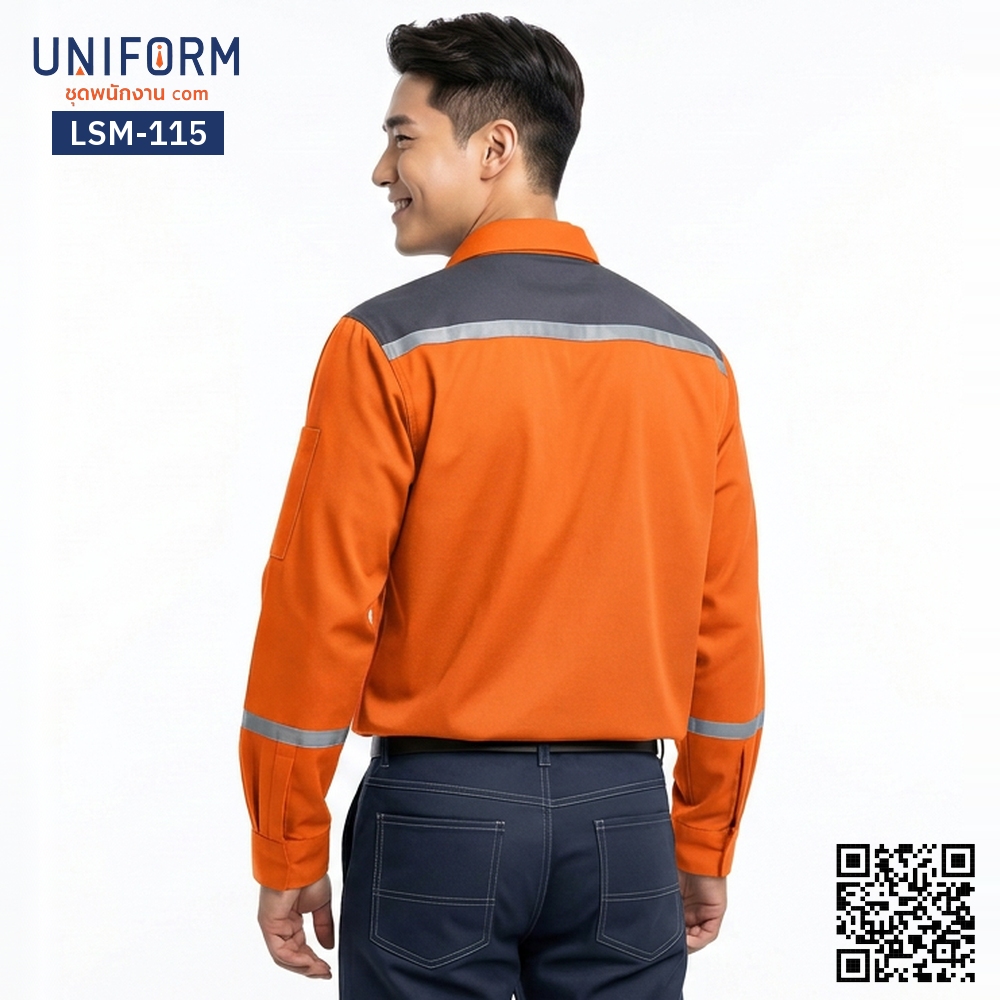 LSM-115 Long-Sleeve Two-Tone Orange-Grey Mechanic Work Shirt – Corporate Uniform Style