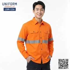 LSM-116 เสื้อช็อปช่างแขนยาวสีส้มแถบสะท้อนแสงสำหรับยูนิฟอร์ม