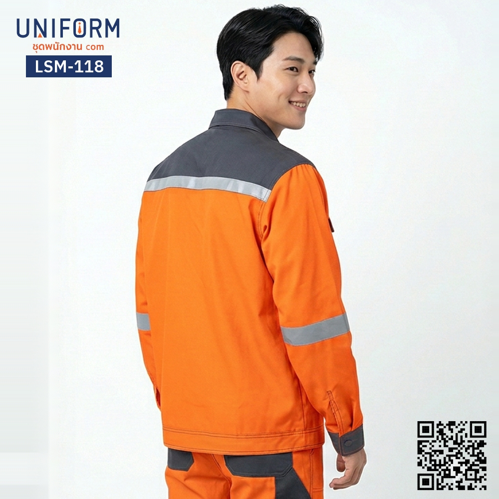 LSM-118 Long-Sleeve Technician Shirt, Orange and Grey Two-Tone with Reflective Strip