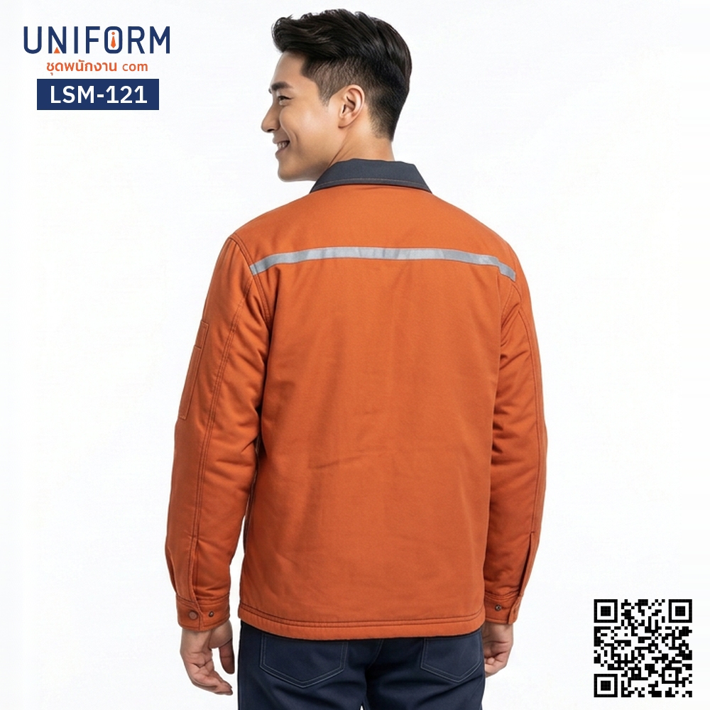 LSM-121 Long-Sleeve Technician Work Shirt, Orange with Two-Tone Grey Collar