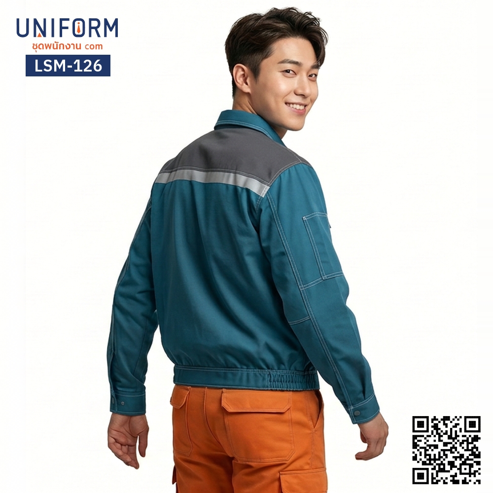 LSM-126 Long-Sleeve Mechanic Shirt, Blue-Grey Two-Tone, Professional Employee Shirt