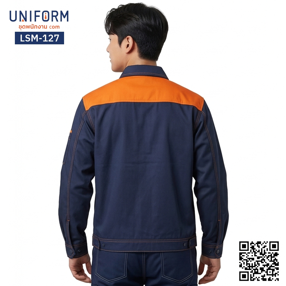 LSM-127 Long-Sleeve Technician Work Shirt, Two-Tone Blue and Orange, Easy Care