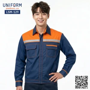 LSM-129 เสื้อช็อปช่างแขนยาว ทูโทน สีน้ำเงินส้ม คล่องตัวสูง