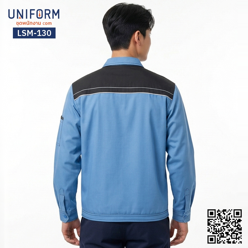 LSM-130 Two-Tone Long-Sleeve Technician Shirt, Sky Blue and Black