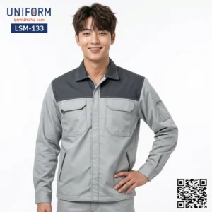 LSM-133 เสื้อช็อปช่างแขนยาว ทูโทน เทาเข้มเทาอ่อน ยูนิฟอร์มบริษัท