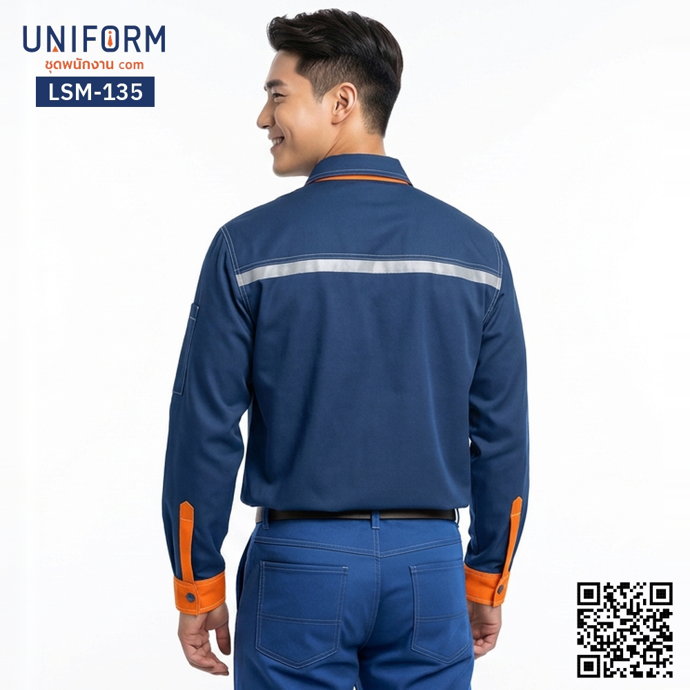 LSM-135 Long-Sleeve Technician Shirt, Blue and Orange, Professional Two-Tone
