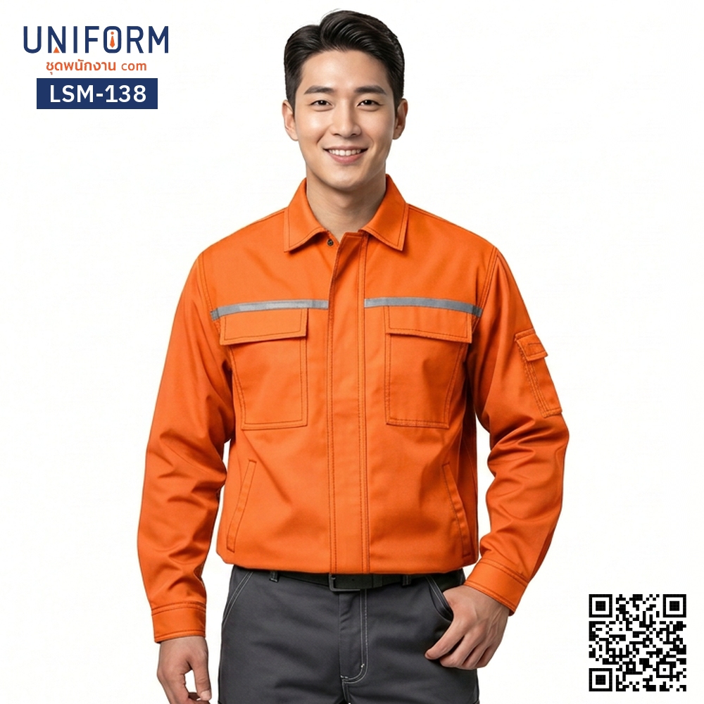 LSM-138 High-Visibility Orange Long-Sleeve Technician Shirt with Reflective Tapes