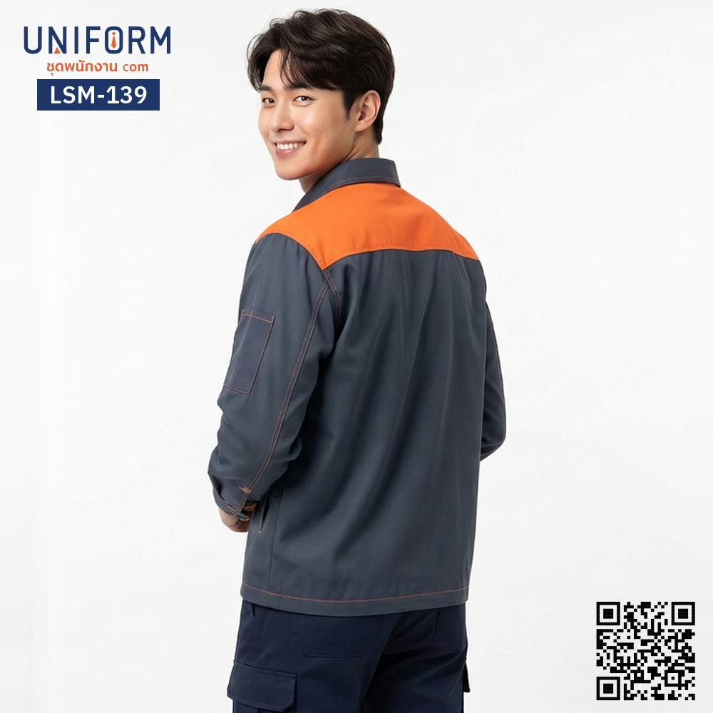LSM-139 Long-Sleeve Technician Work Shirt, Two-Tone Grey and Orange, Company Uniform