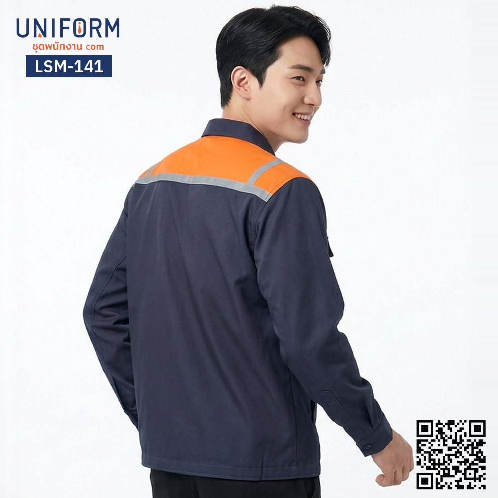 LSM-141 Long-Sleeve Technician Shirt, Navy Blue with Orange Two-Tone