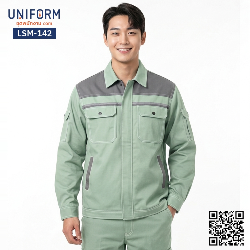 LSM-142 Two-Tone Grey-Green Long-Sleeve Technician Work Shirt