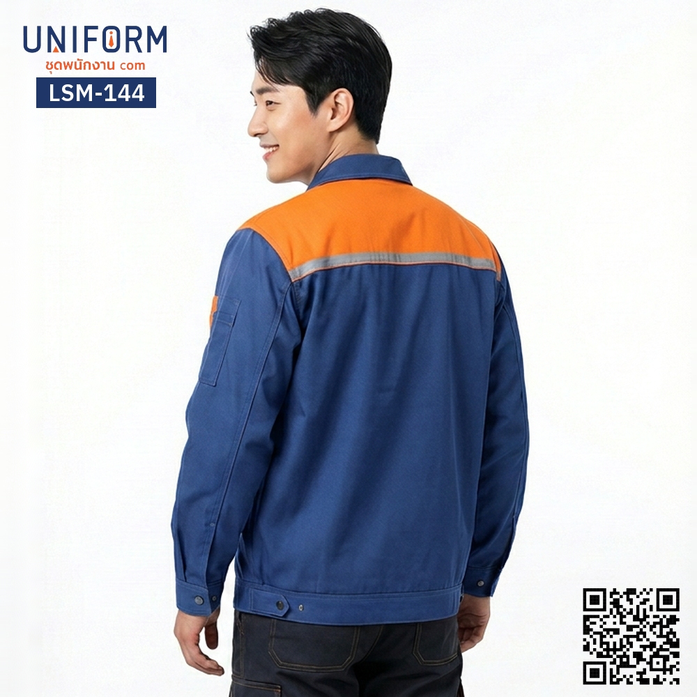 LSM-144 Two-Tone Long-Sleeve Technician Work Shirt in Navy and Orange with Reflective Strips
