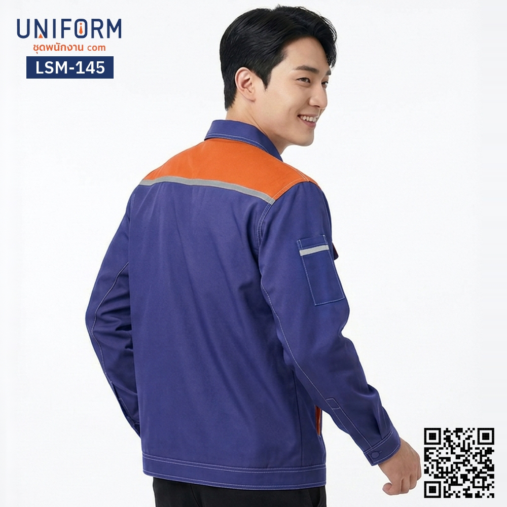 LSM-145 Long-Sleeve Technician Shop Shirt, Two-Tone Blue and Orange