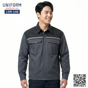 LSM-148 เสื้อช็อปช่างแขนยาว สีเทาดำทูโทน