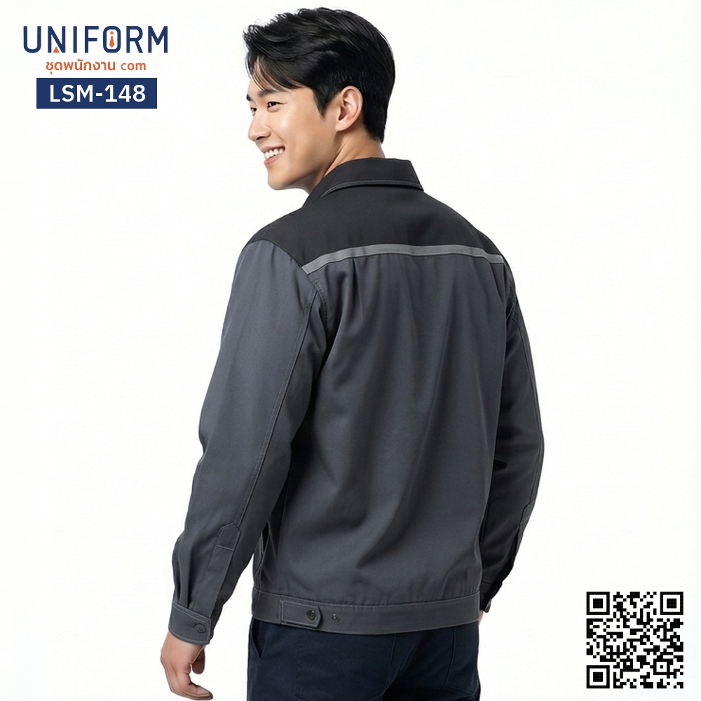 LSM-148 เสื้อช็อปช่างแขนยาว สีเทาดำทูโทน