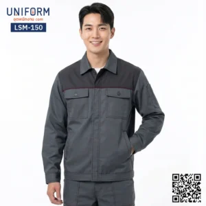 LSM-150 เสื้อช็อปช่างแขนยาว ทูโทนสีเทาเข้ม