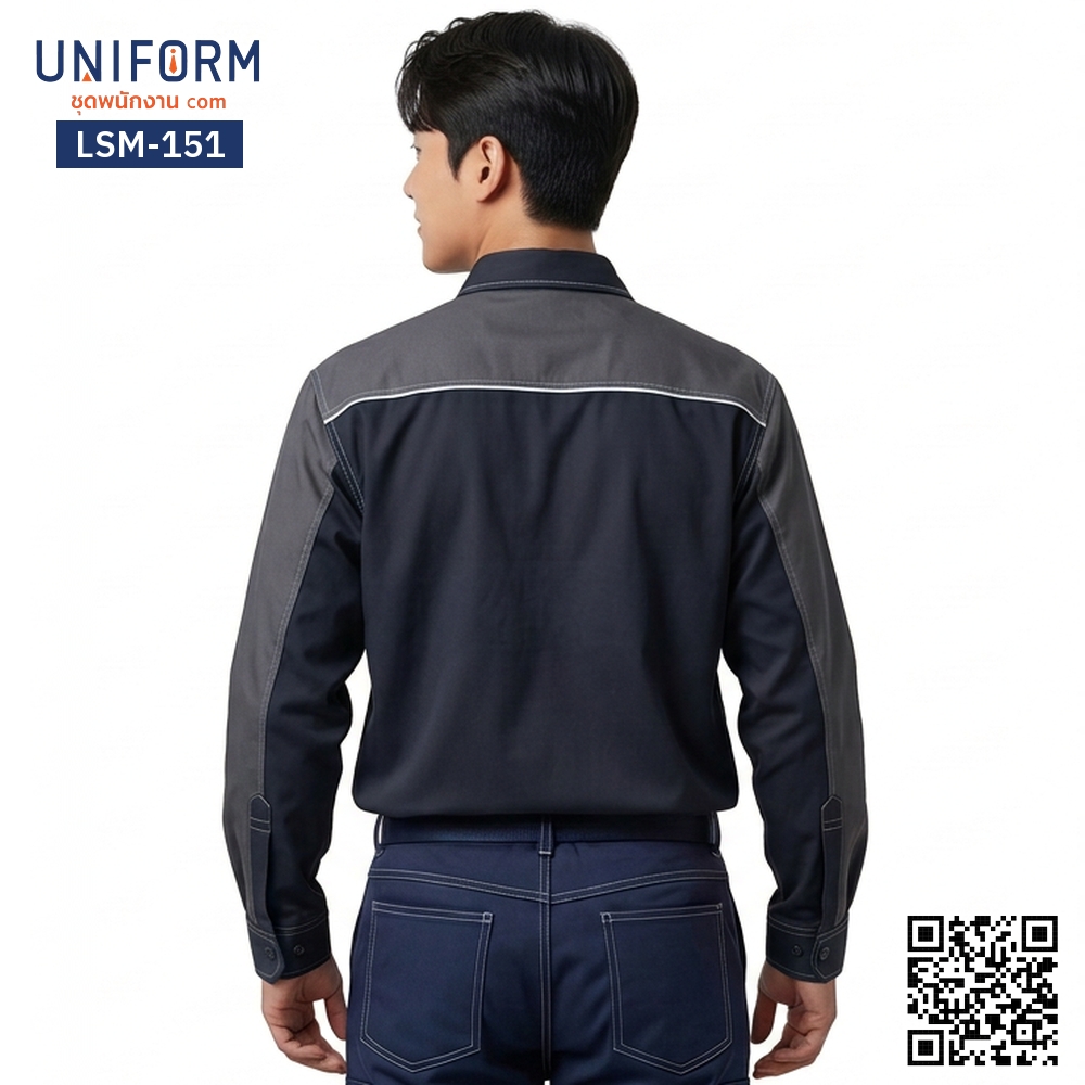 LSM-151 Two-Tone Long-Sleeve Technician Shirt in Navy and Dark Gray