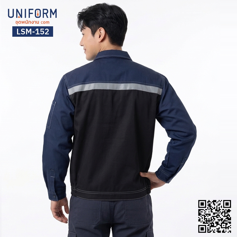 LSM-152 Long-Sleeve Technician Shop Shirt, Two-Tone Navy-Black with Reflective Tape