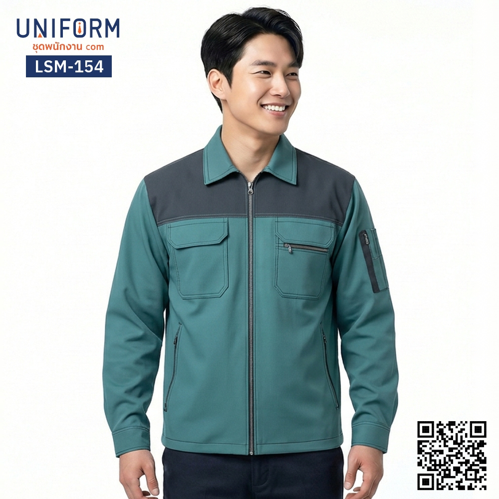 LSM-154 Two-Tone Long-Sleeve Technician Shirt, Gray-Green, Easy Care