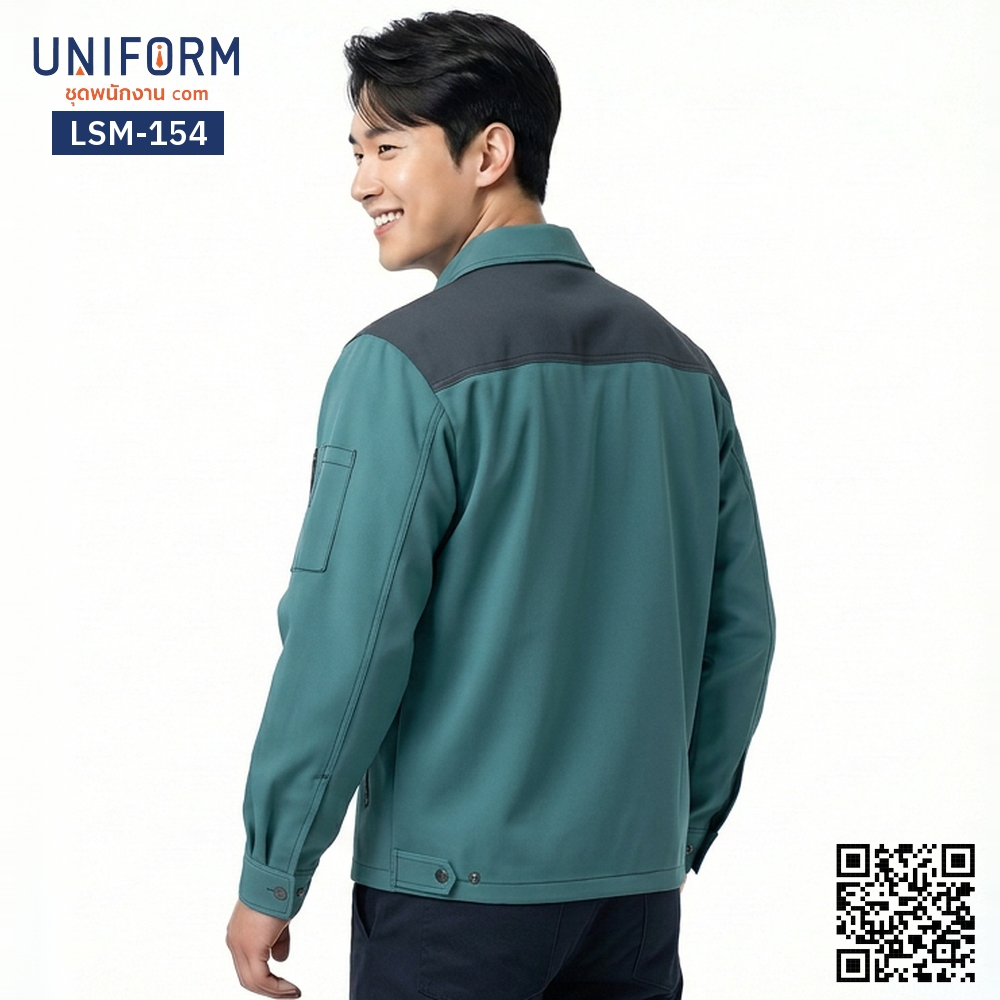 LSM-154 Two-Tone Long-Sleeve Technician Shirt, Gray-Green, Easy Care