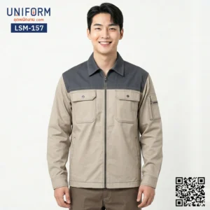 LSM-157 เสื้อช็อปช่างแขนยาว ทูโทน สีน้ำตาลและเทาเข้ม