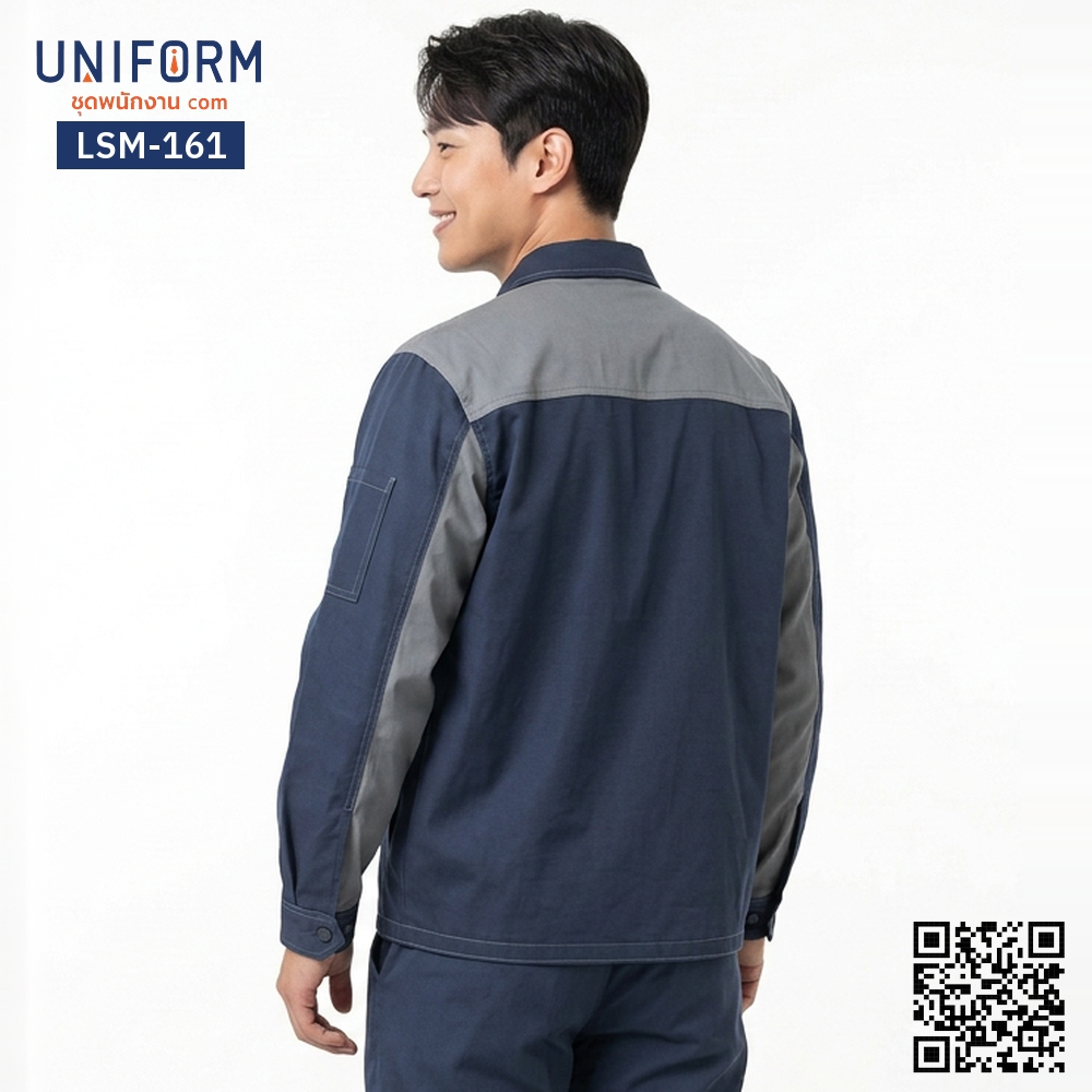LSM-161 Two-Tone Long-Sleeve Technician Shirt in Navy and Grey