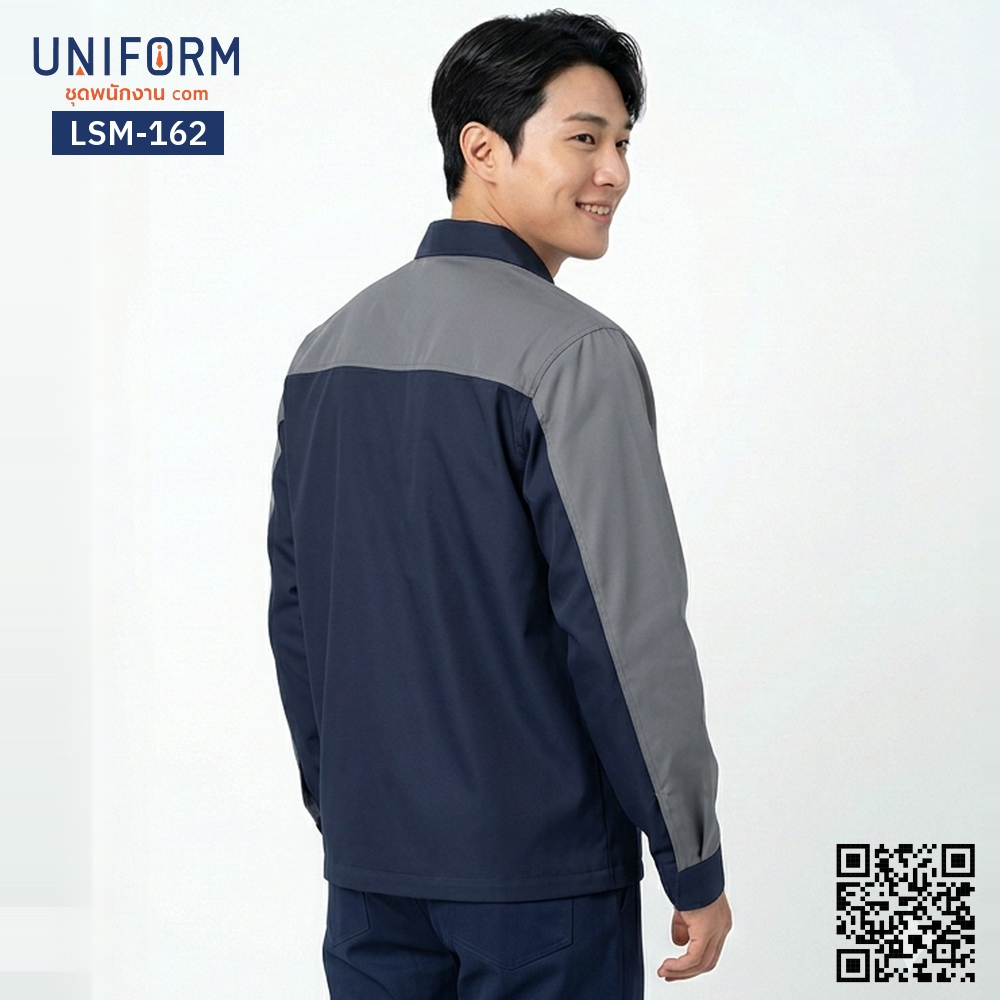 LSM-162 Professional Two-Tone Long-Sleeve Technician Shirt in Blue-Grey