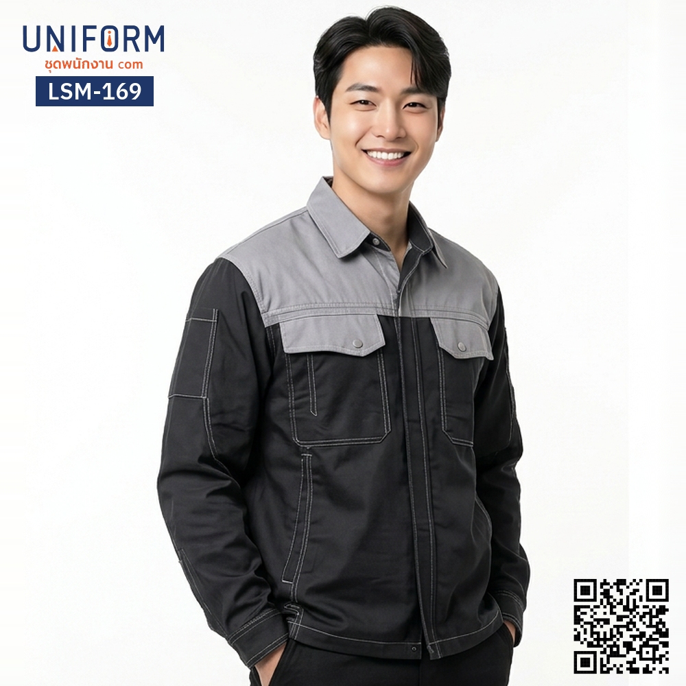 LSM-169 Two-Tone Long-Sleeve Technician Shirt in Gray-Black