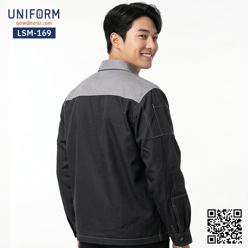 LSM-169 Two-Tone Long-Sleeve Technician Shirt in Gray-Black