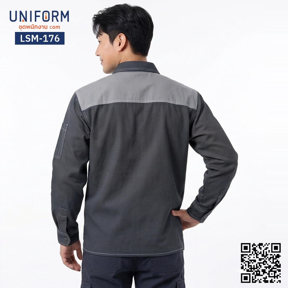 LSM-176 Two-Tone Long-Sleeve Technician Shirt in Dark Grey and Light Grey