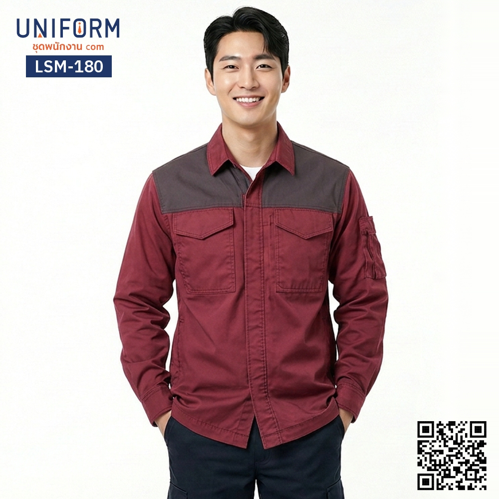 LSM-180 Two-Tone Long-Sleeve Technician Shirt in Red and Gray