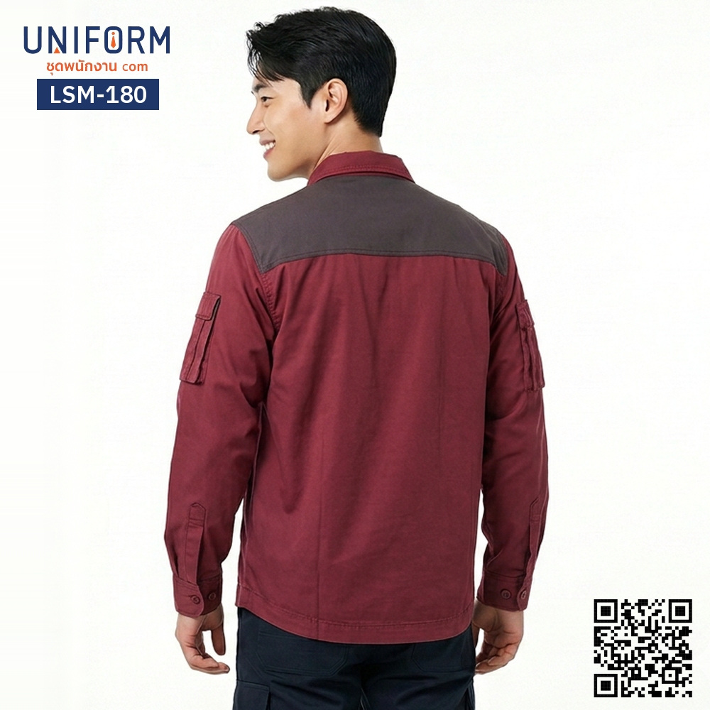 LSM-180 Two-Tone Long-Sleeve Technician Shirt in Red and Gray
