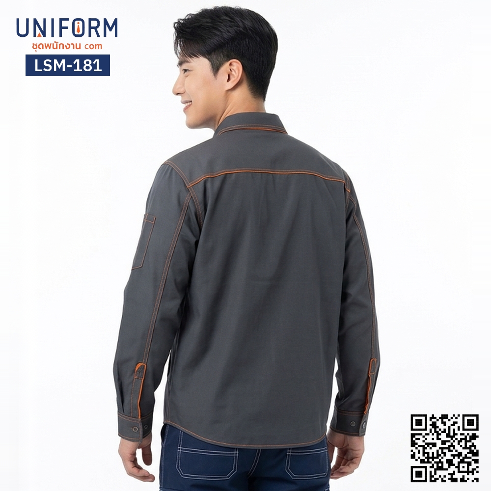 LSM-181 Dark Gray Long-Sleeve Technician Work Shirt with Orange Contrast, Corporate Uniform