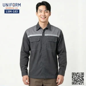 LSM-183 เสื้อช็อปช่างแขนยาว ทูโทนสีเทาเข้มเทาอ่อน
