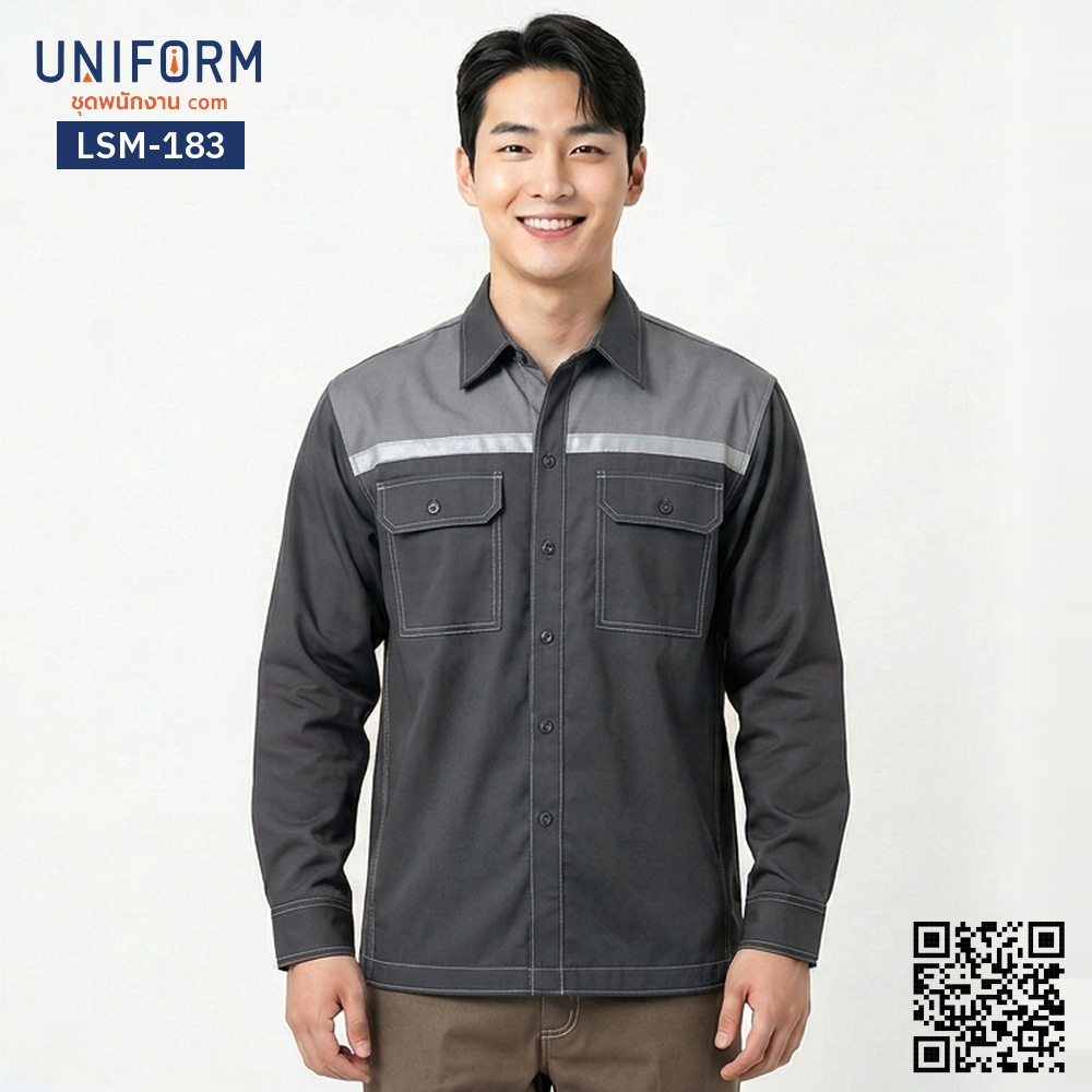 LSM-183 Long-Sleeve Technician Shirt, Dark Grey & Light Grey Two-Tone
