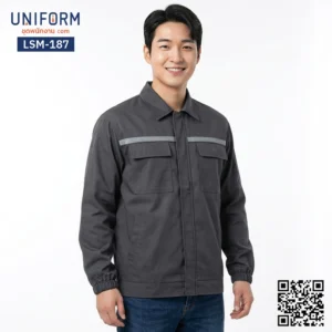 LSM-187 เสื้อช็อปช่างแขนยาว สีเทาเข้มเนื้อผ้าไม่ยับง่าย