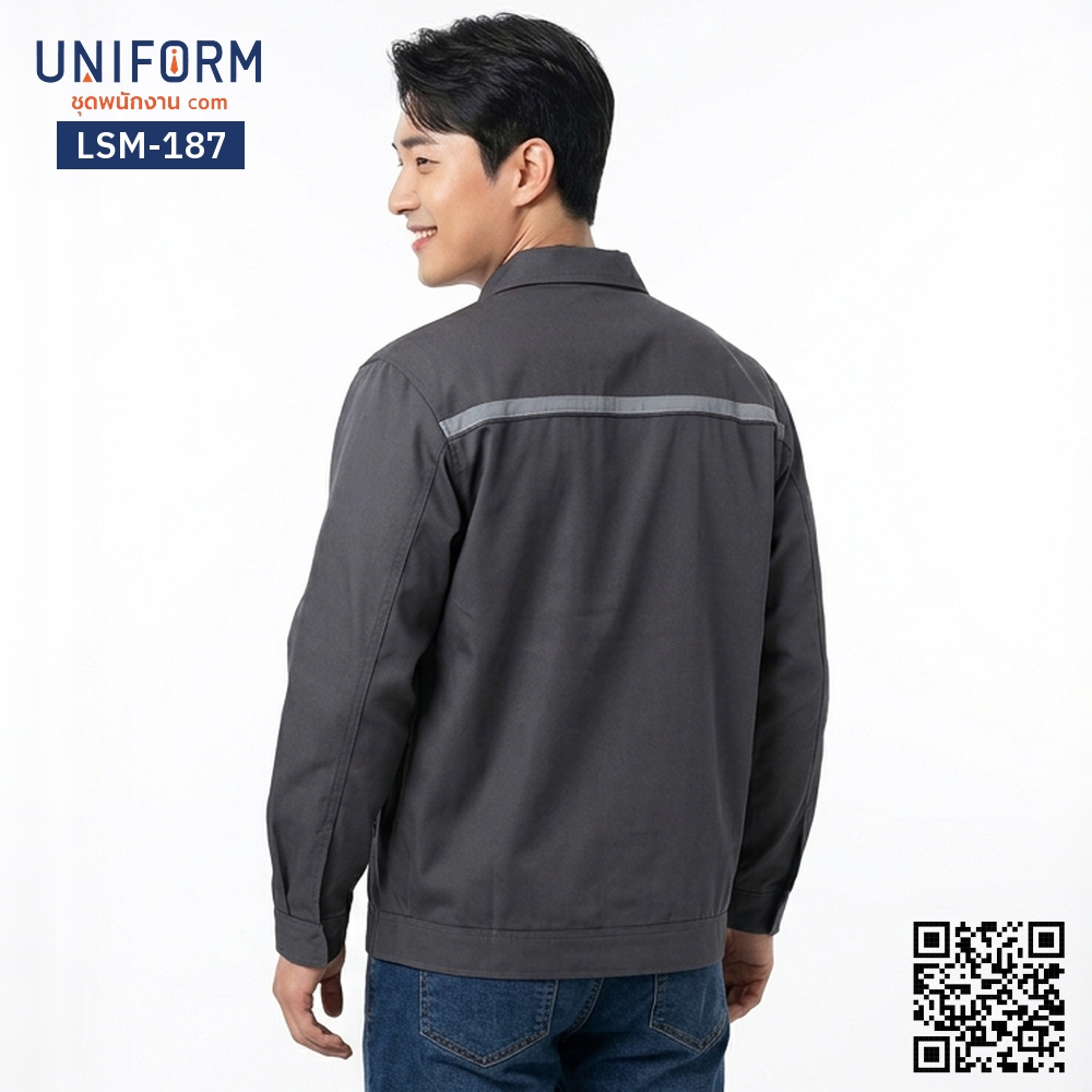 LSM-187 เสื้อช็อปช่างแขนยาว สีเทาเข้มเนื้อผ้าไม่ยับง่าย