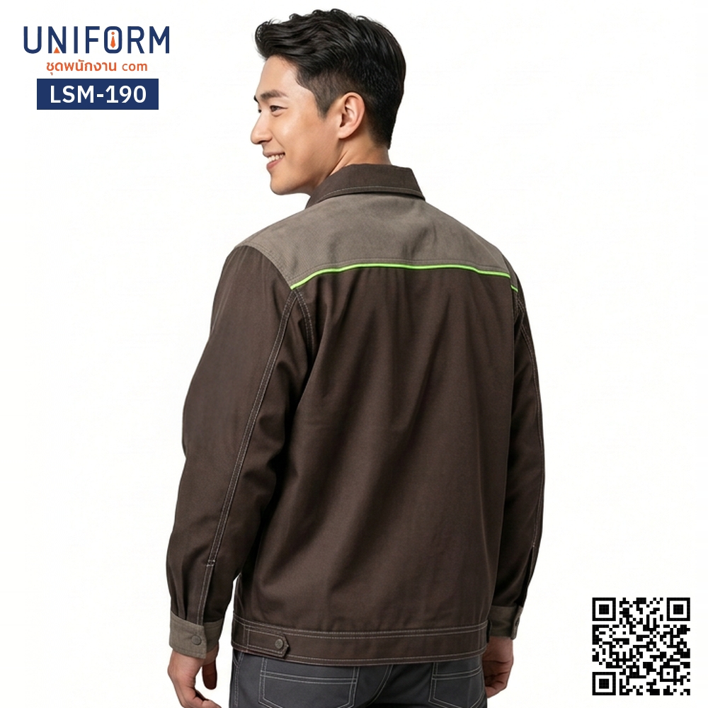 LSM-190 Long-sleeve technician work shirt, two-tone brown with reflective stripes